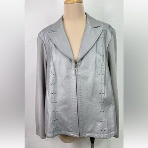 Vintage Nygard Silver Grey Leather Knit Studded Jacket Women's XL